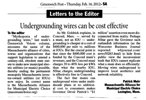 Greenwich Post letter to Editor